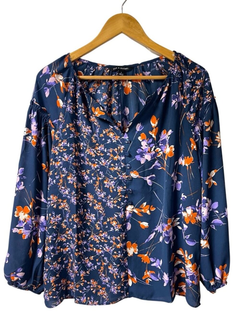 Zac & Rachel Long-Sleeve Navy Floral Blouse with Lavender & Orange Blossoms - Picture 5 of 16